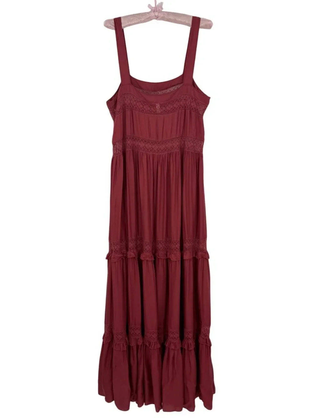 Free People Lace Trim Tiered Ruffle Maxi Slip Dress M | Whimsical Ethereal Boho - Picture 8 of 16